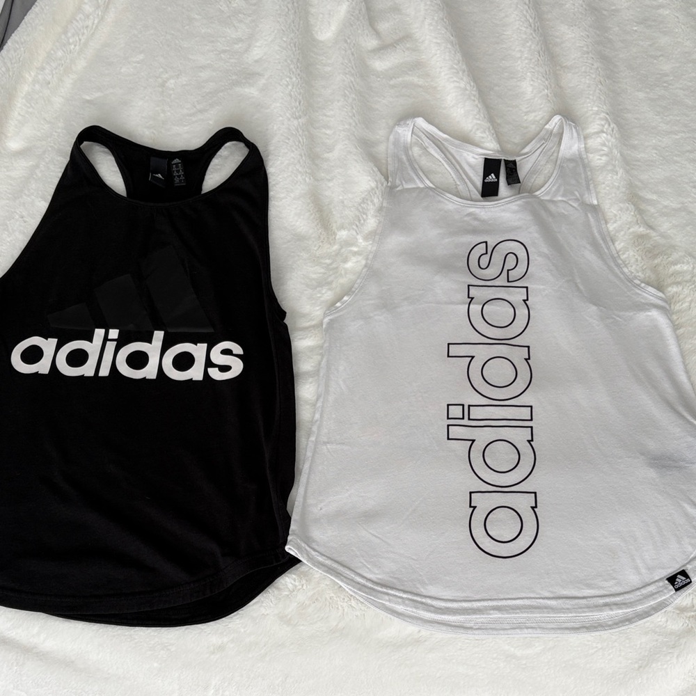 Adidas Black and White Logo Tank Tops